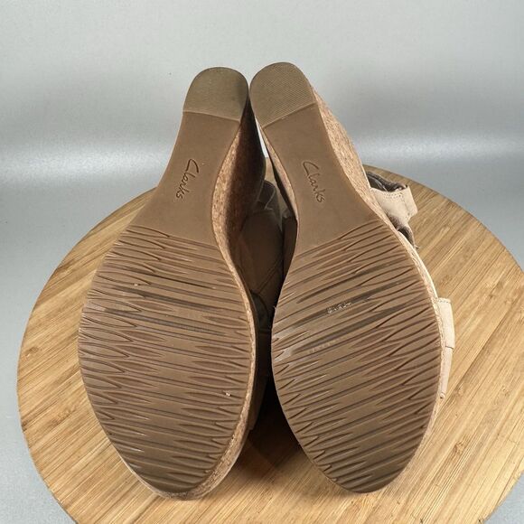 Clarks Annadel Ivory Wedge Sandal Beige Leather Womens 9 Platform Slingback - Picture 6 of 7